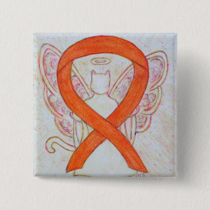 Oranje Cat Angel Awareness Ribbon Custom Art Pins Vierkante Button 5,1 Cm