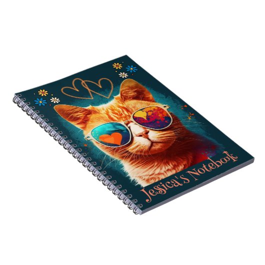 Oranje Cat Custom Name Notitieboek (Rechterzijde)