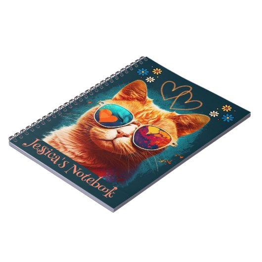 Oranje Cat Custom Name Notitieboek (Linkerzijde)