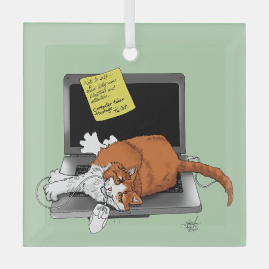 Oranje Cat Funny Laptop Glas Ornament (Voorkant)