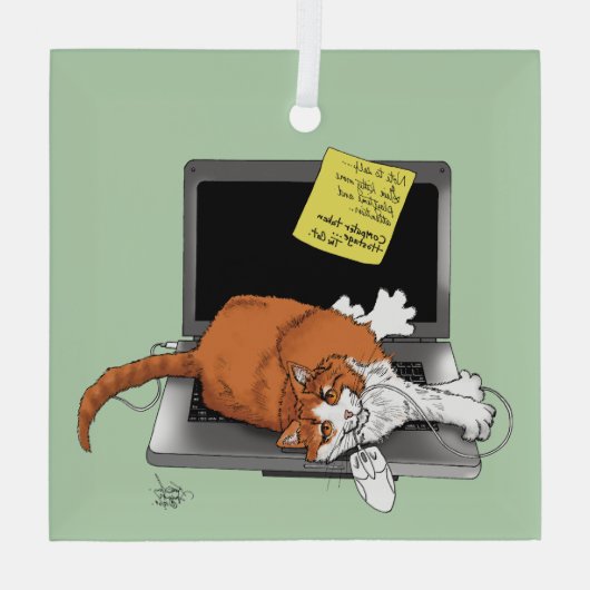 Oranje Cat Funny Laptop Glas Ornament (Achterkant)