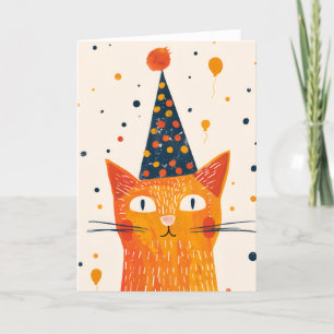Oranje Cat Party Pet Verjaardag Wenskaart Bedankkaart