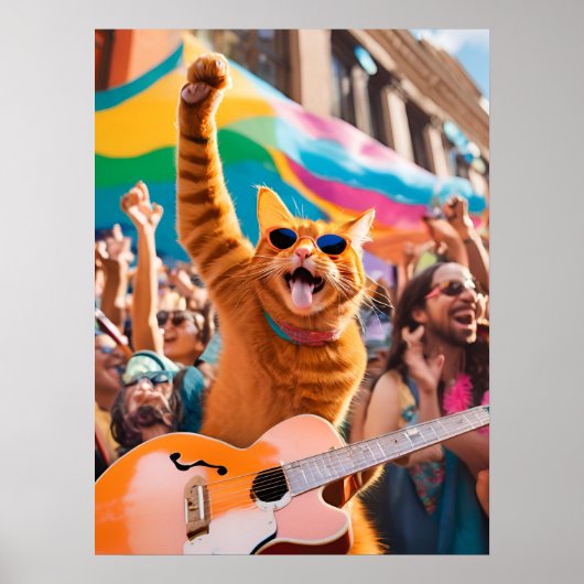 Oranje Cat Rocker Poster (Voorkant)