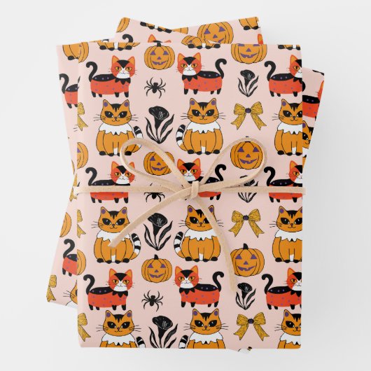oranje Cat Seamless Pattern Halloween Inpakpapier Vel (In situ)