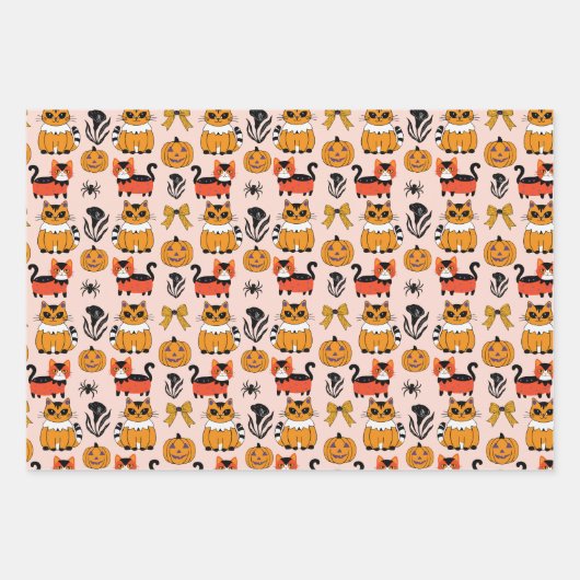 oranje Cat Seamless Pattern Halloween Inpakpapier Vel (Voorkant)