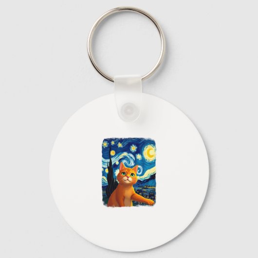 Oranje Cat Selfie Sterrennacht Cat Mom Cat Lovers Sleutelhanger (Voorkant)