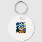 Oranje Cat Selfie Sterrennacht Cat Mom Cat Lovers Sleutelhanger (Voorkant)