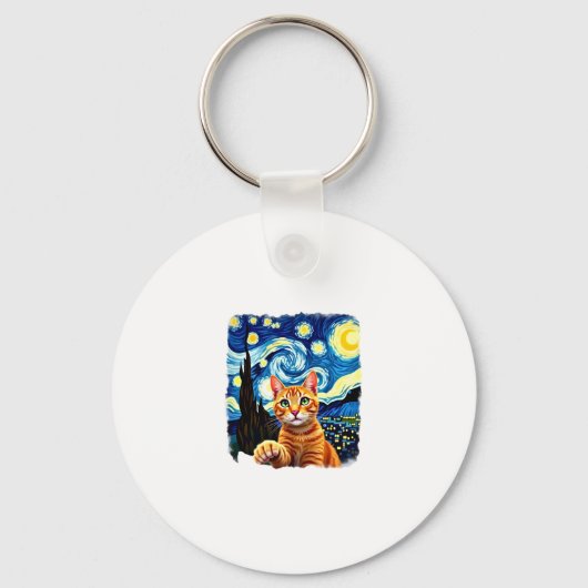 Oranje Cat Selfie Sterrennacht Cat Mom Cat Lovers Sleutelhanger (Voorkant)