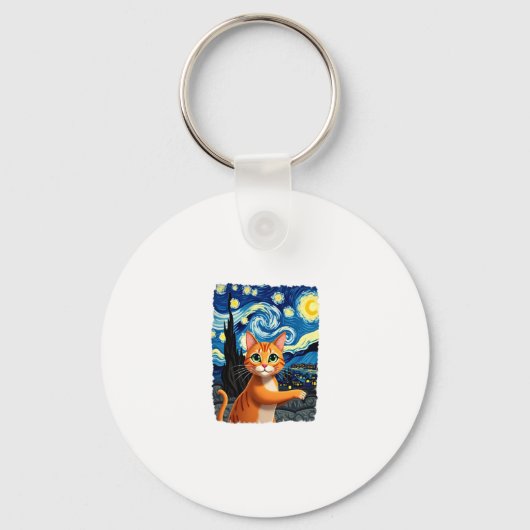 Oranje Cat Selfie Sterrennacht Cat Mom Cat Lovers Sleutelhanger (Voorkant)