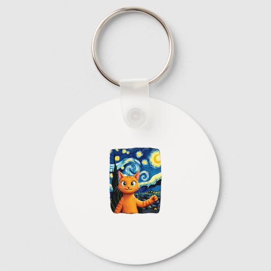 Oranje Cat Selfie Sterrennacht Cat Mom Cat Lovers Sleutelhanger (Voorkant)