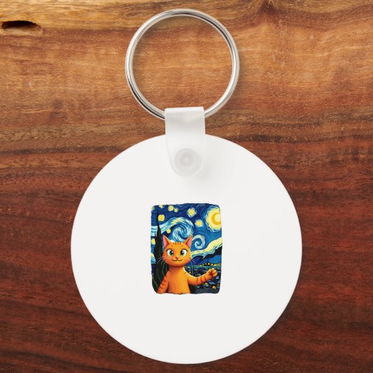 Oranje Cat Selfie Sterrennacht Cat Mom Cat Lovers Sleutelhanger (Voorkant)