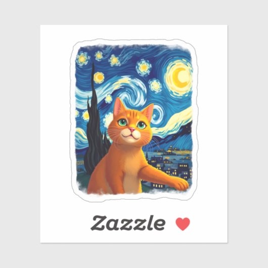 Oranje Cat Selfie Sterrennacht Cat Mom Cat Lovers Sticker (Vel)