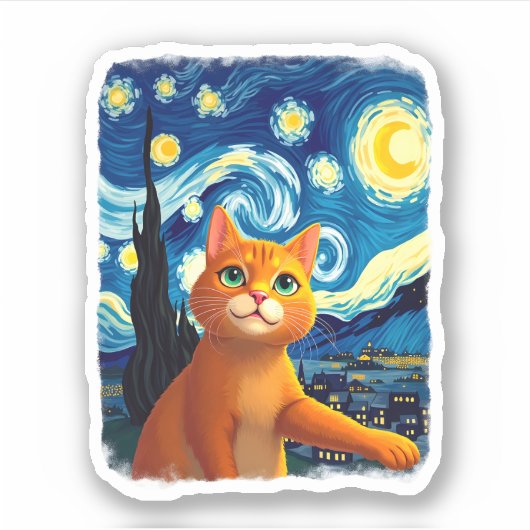 Oranje Cat Selfie Sterrennacht Cat Mom Cat Lovers Sticker (Voorkant)