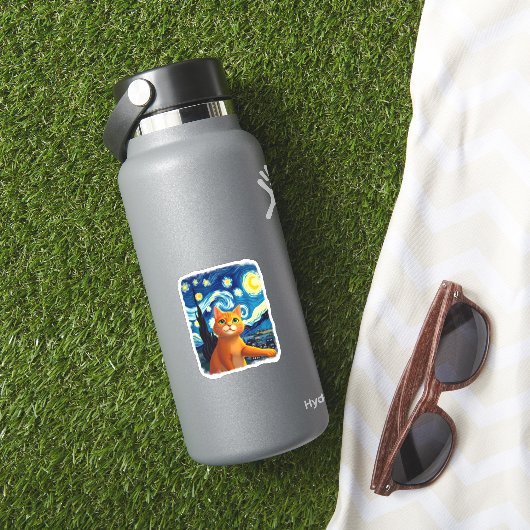 Oranje Cat Selfie Sterrennacht Cat Mom Cat Lovers Sticker (HydroFlask Insitu)