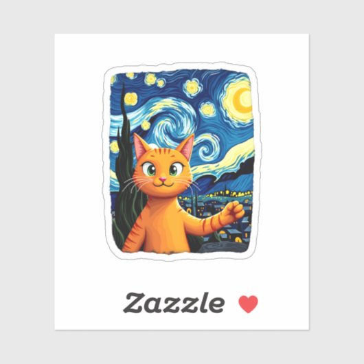 Oranje Cat Selfie Sterrennacht Cat Mom Cat Lovers Sticker (Vel)