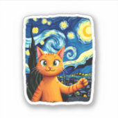 Oranje Cat Selfie Sterrennacht Cat Mom Cat Lovers Sticker (Voorkant)