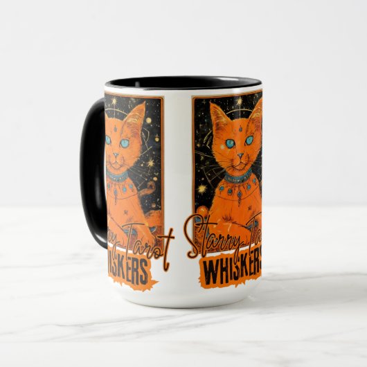 Oranje Cat Tarot Magic | kosmische kunst Mok (Voorkant links)