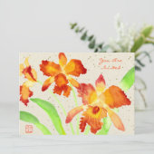 Oranje Cattleya Orchids Waterverf Schilderen Kaart (Staand voorkant)