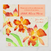 Oranje Cattleya Orchids Waterverf Schilderen Kaart (Voorkant / Achterkant)