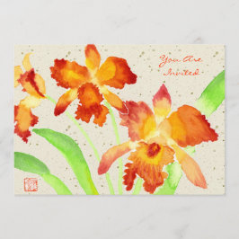 Oranje Cattleya Orchids Waterverf Schilderen Kaart