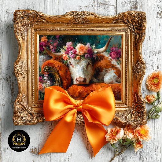 Oranje Chaise Floral Koe Decoupage Tissuepapier