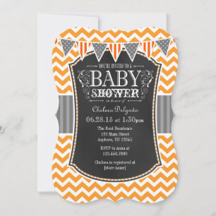 Oranje Chalkboard Chevron Baby shower Invite Kaart