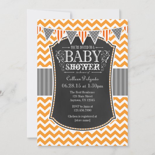Oranje Chalkboard Chevron Baby shower Invite Kaart (Voorkant)