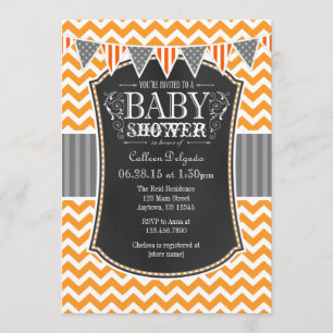 Oranje Chalkboard Chevron Baby shower Invite Kaart