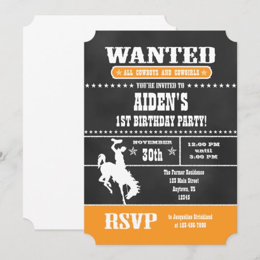 Oranje Chalkboard Cowboy Birthday Kaart (Voorkant / Achterkant)