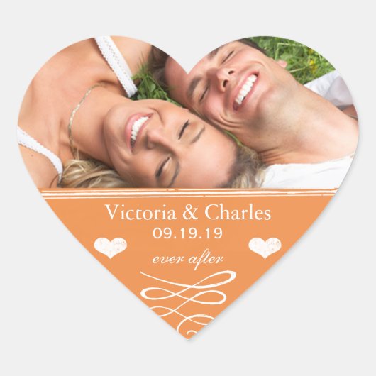 Oranje Chalkboard Wedding Save the Date Seal Hart Sticker (Voorkant)