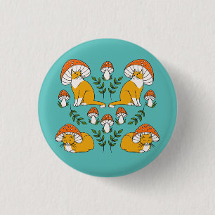 Oranje champignonkatten Button Pin