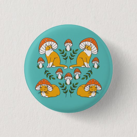 Oranje champignonkatten Button Pin (Voorkant)