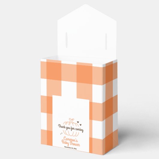Oranje Check Pompoen Rustieke Herfst Baby shower Bedankdoosjes (Geopend)