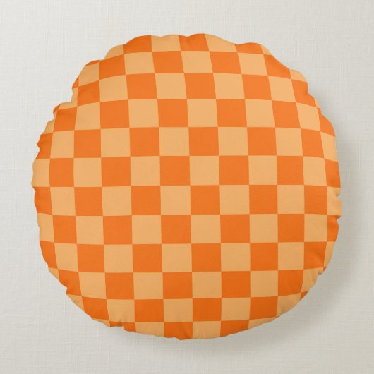 Oranje Checker Plaid Pattern Design Rond Kussen (Voorkant)