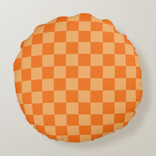 Oranje Checker Plaid Pattern Design Rond Kussen (Achterkant)