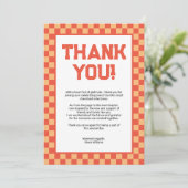 Oranje Checkerboard afstudeerfeest Bedankkaart (Staand voorkant)