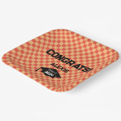 Oranje Checkerboard afstudeerfeest Papieren Bordje (Gebogen)