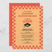 Oranje Checkerboard Backyard Graduation Party Kaart (Voorkant / Achterkant)