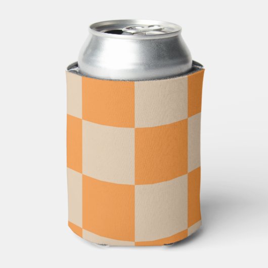 Oranje Checkerboard Retro geometrische controles Blikjeskoeler (Blikje Voorkant)