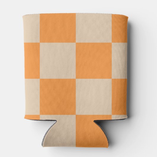 Oranje Checkerboard Retro geometrische controles Blikjeskoeler (Achterkant)