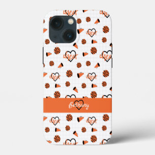 Oranje Cheer Harten, Pom Poms, Megafoon Patroon iPhone 13 Mini Hoesje
