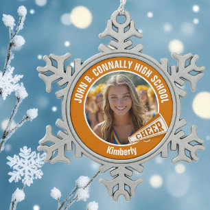 Oranje Cheerleader Foto High School Cheer Tin Sneeuwvlok Ornament