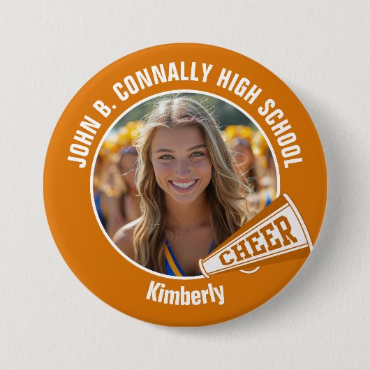 Oranje cheerleader foto High School Grote Spirit Ronde Button 7,6 Cm (Voorkant)
