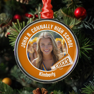 Oranje cheerleader foto High School Kerst Metalen Ornament