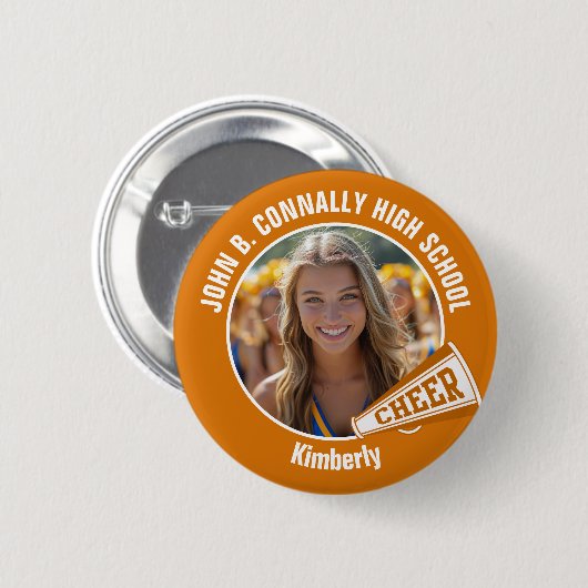 Oranje Cheerleader Foto High School Spirit Cheer Ronde Button 5,7 Cm (Voorkant /achterkant)