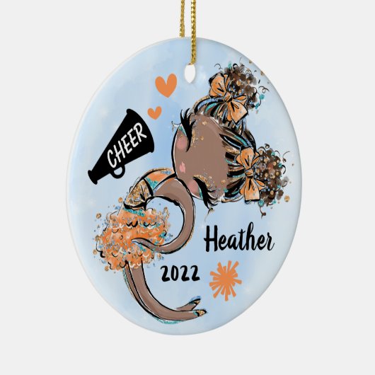Oranje Cheerleader Girl Ornament Donkere huid en h (Rechts)