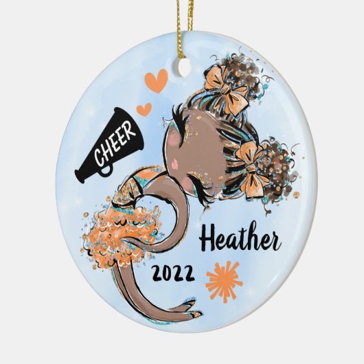 Oranje Cheerleader Girl Ornament Donkere huid en h (Links)