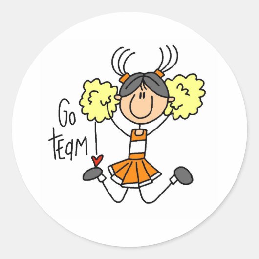 Oranje cheerleader ronde sticker (Voorkant)