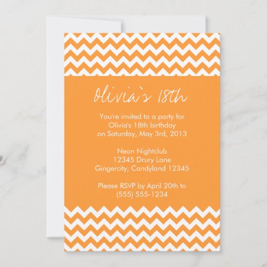 Oranje Chevron Birthday Uitnodiging (Voorkant)