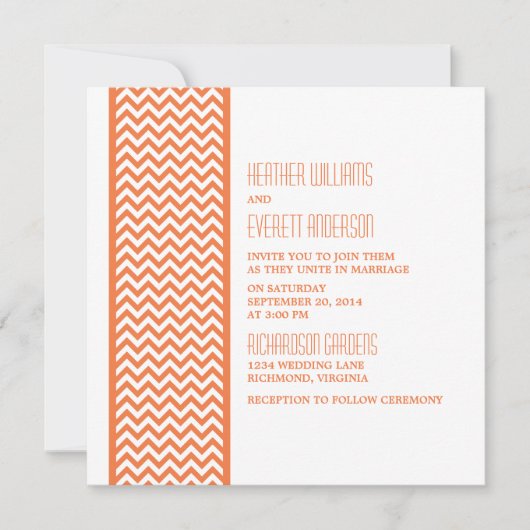 Oranje Chevron Border Wedding Invite Kaart (Voorkant)